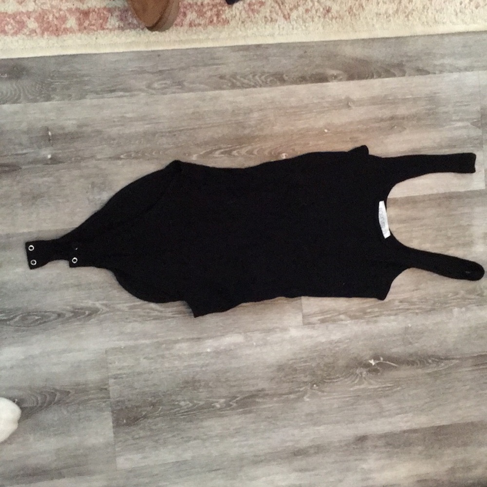 Ribbed Knit Plain Black Bodysuit Tanktop
